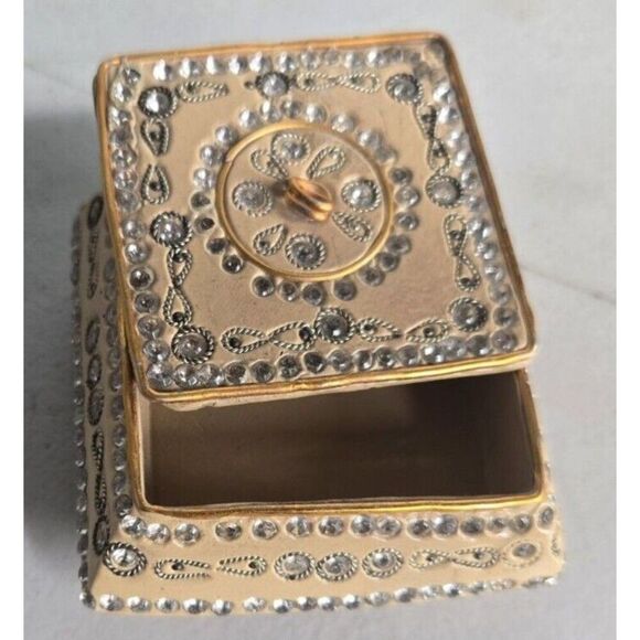 Jewel Rhinestone Covered 2.5" Ceramic Trinket Jewelry Box With Lid Bling - Picture 2 of 3